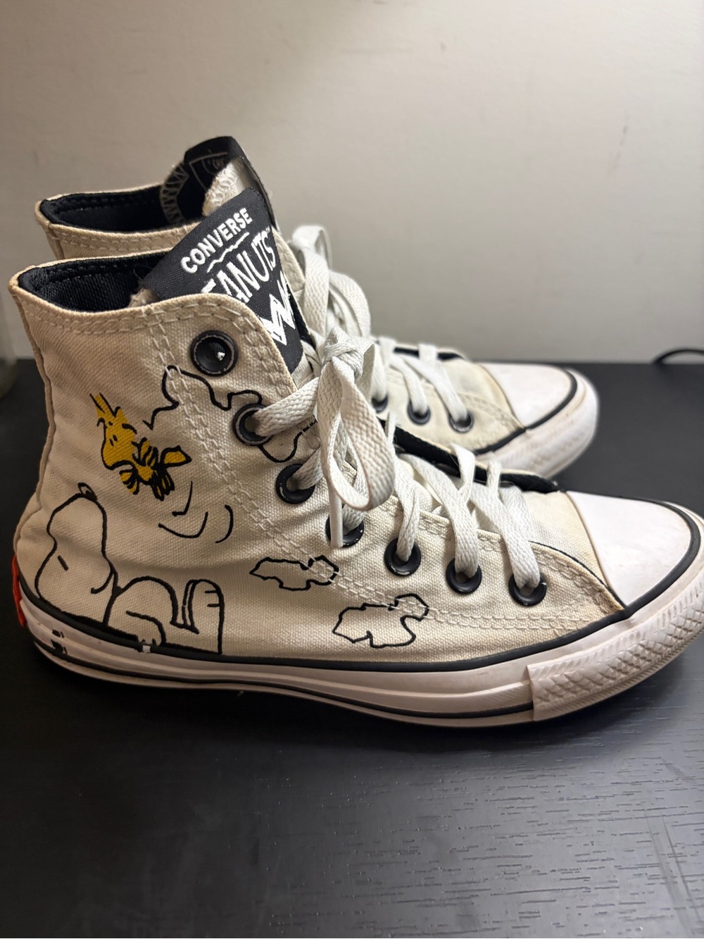 Converse Unisex White Canvas Peanuts High-Top Sneakers with Yellow Accent